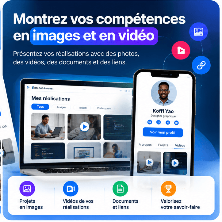 Présentation des réalisations Scanfolio avec images, vidéos, documents et liens